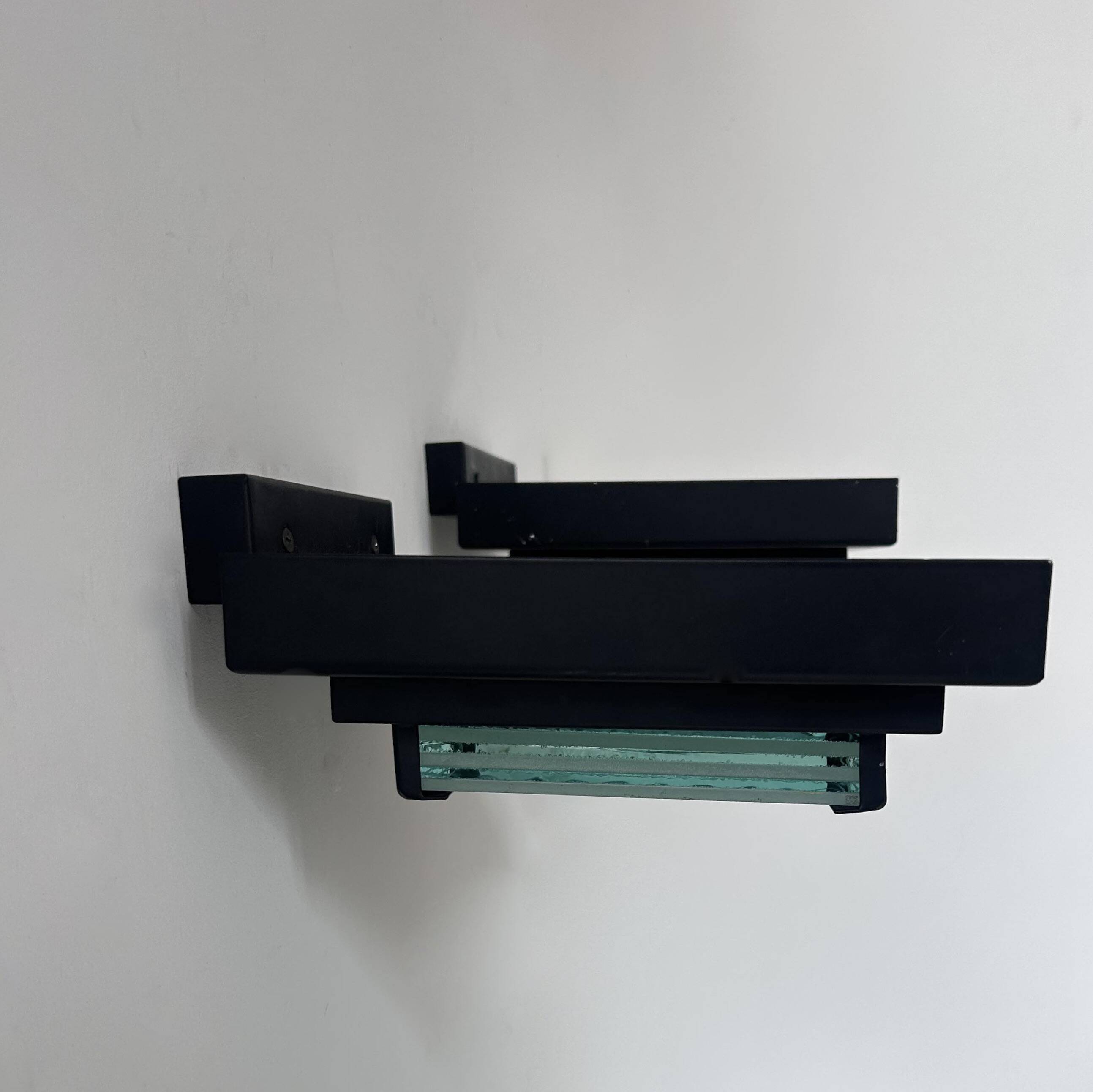 Pair of vintage post modernist wall lights, glass and sandblasted glass, France 1980