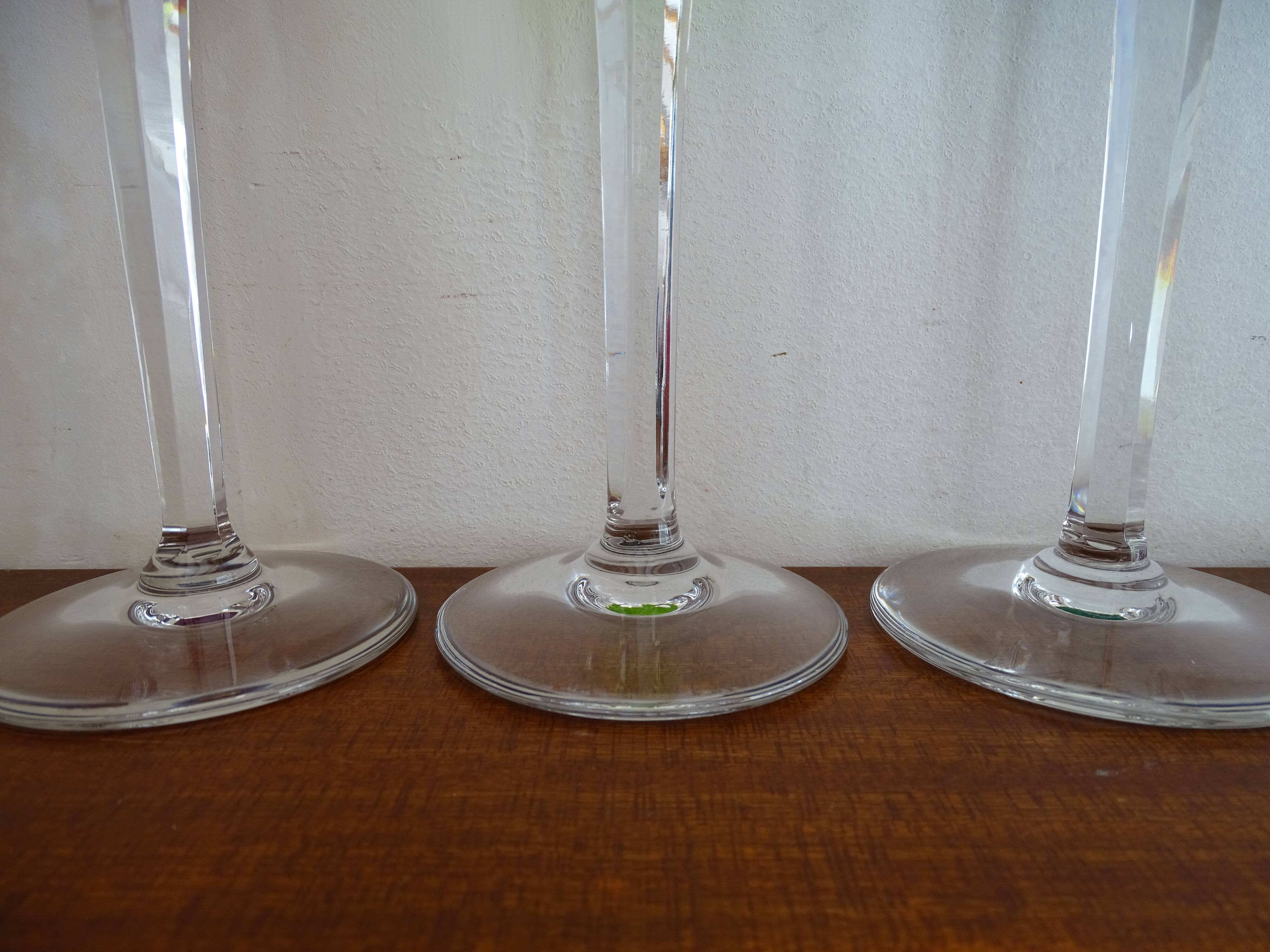 6 Roemer Saint Louis wine glasses in colored lined cut crystal signed