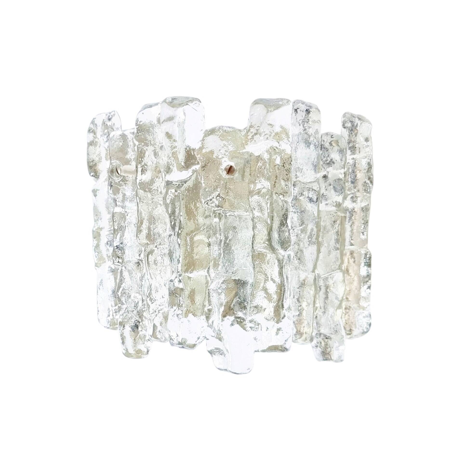 Pair Of Mid Century Ice Glass Wall Lamps From Kalmar Franken, Austria,1960s