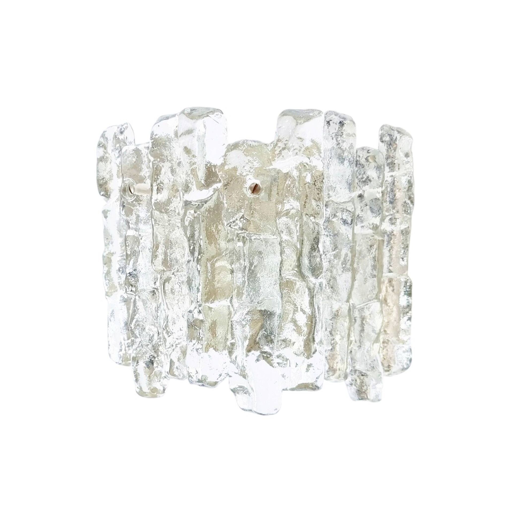 Pair Of Mid Century Ice Glass Wall Lamps From Kalmar Franken, Austria,1960s