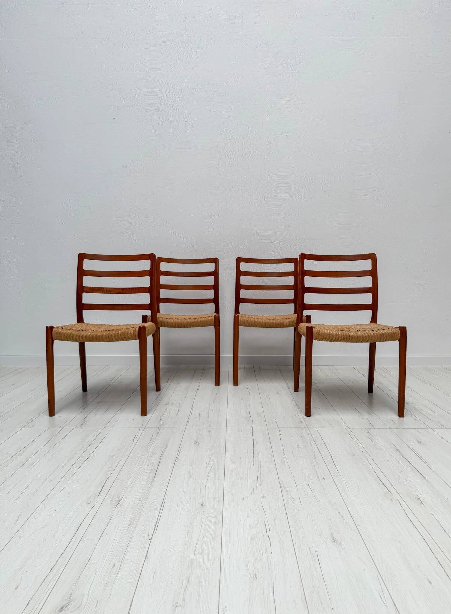 1970s set of 4 vintage Danish teak dining chairs no. 85 by Niels O. Møller