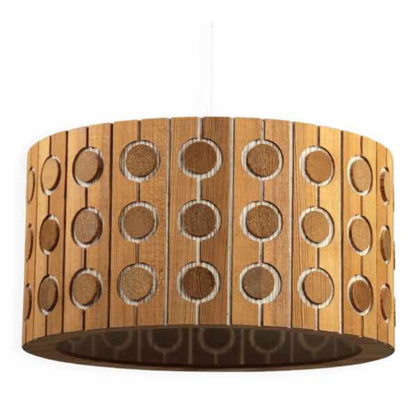 Suspension en pin – Cylindrique avec motif circulaire, Scandinavie – Années 1960/1970
