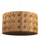 Pine Pendant Lamp – Cylindrical with Circle Pattern, Scandinavia – 1960s/1970s