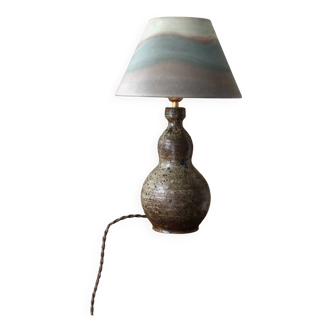 Table lamp in chamotte stoneware and hand-painted lampshade