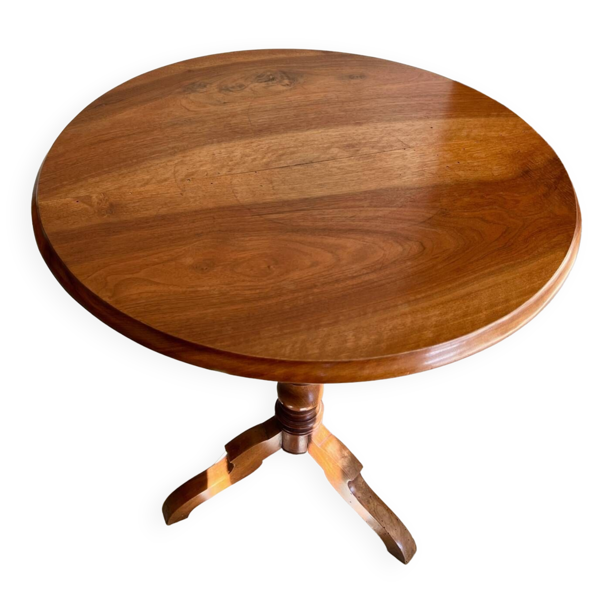 19th century pedestal table, Louis Philippe period in walnut, diam: 64.5cm