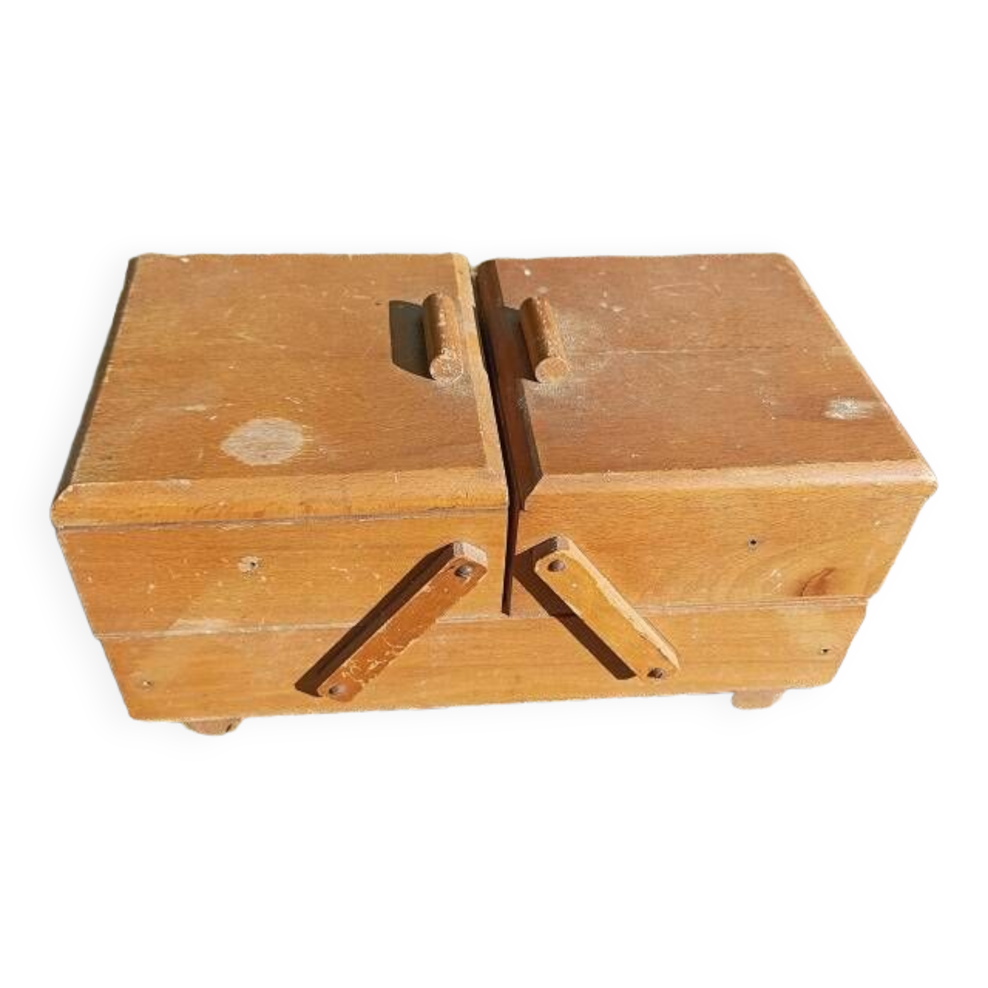 Worker seamstress box in patinated solid wood
