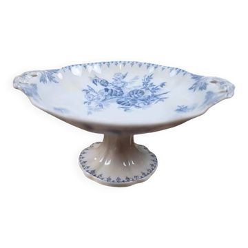 Antique compote dish Flore U&C Sarreguemines – Blue ironstone – 19th century