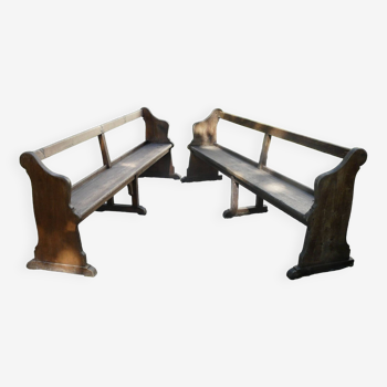 Pair of large country-style back benches