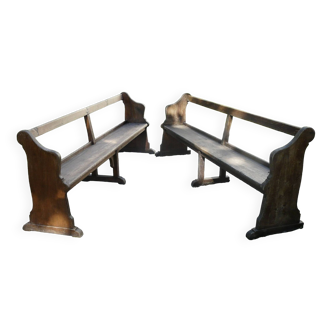 Pair of large country-style back benches