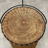 Raoul Guys style metal and rattan serving trolley from the 50s