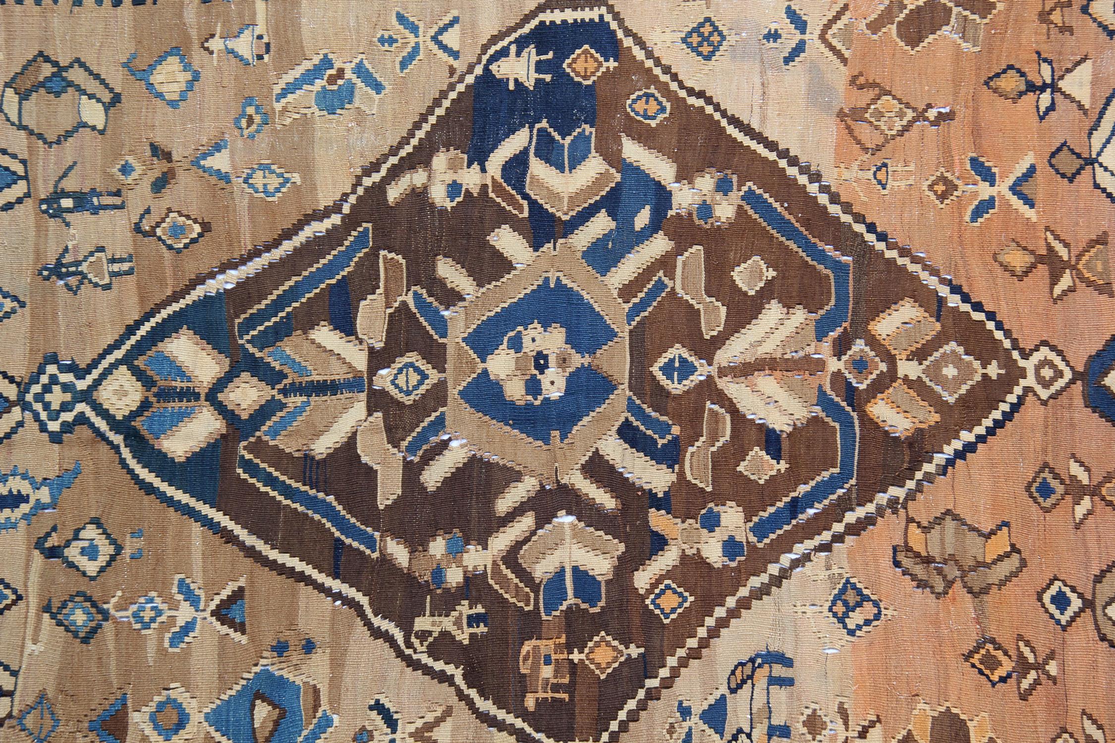 Rug Kilim Brown Wool Antique Karabagh Carpet Traditional Flat-Woven Area Rug