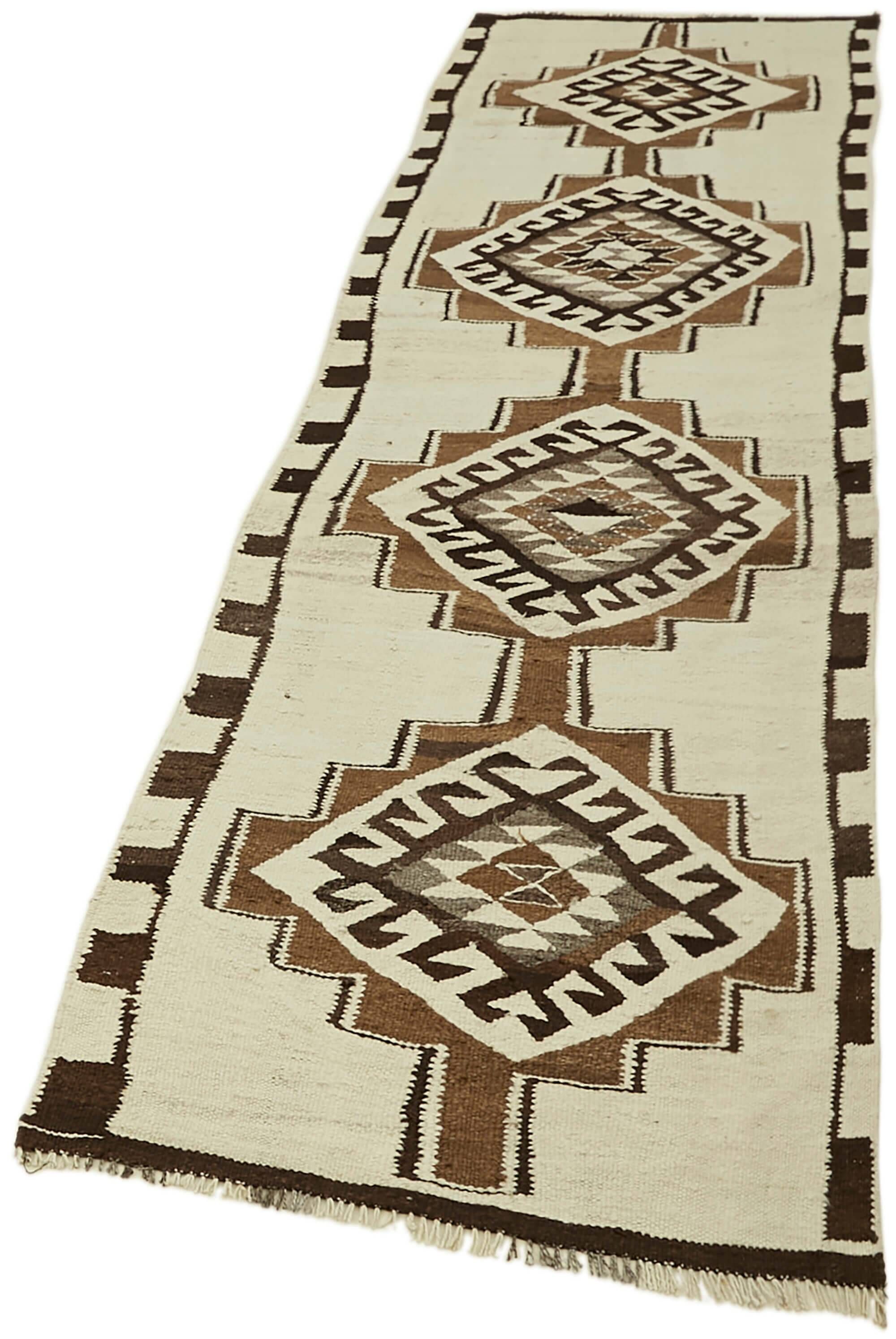 Turkish Handwoven Vintage Herki Kilim 90 cm x 310 cm