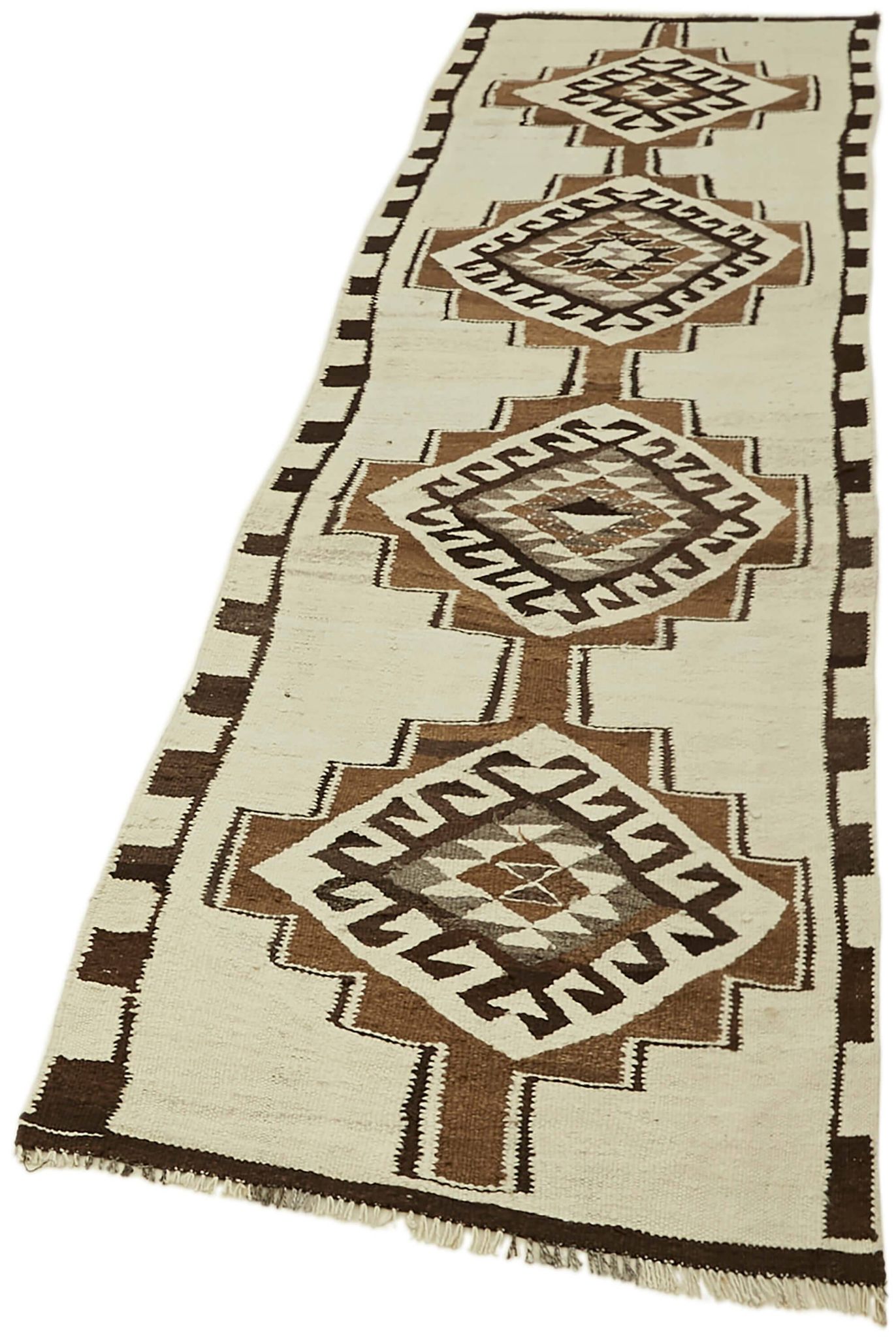 Turkish Handwoven Vintage Herki Kilim 90 cm x 310 cm