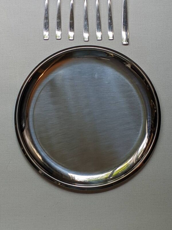 Plateau de service à gâteau avec fourchettes en inox lot Morinox