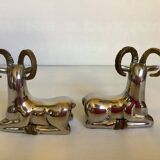 Paire de petits serre livres mouflons zoomorphe