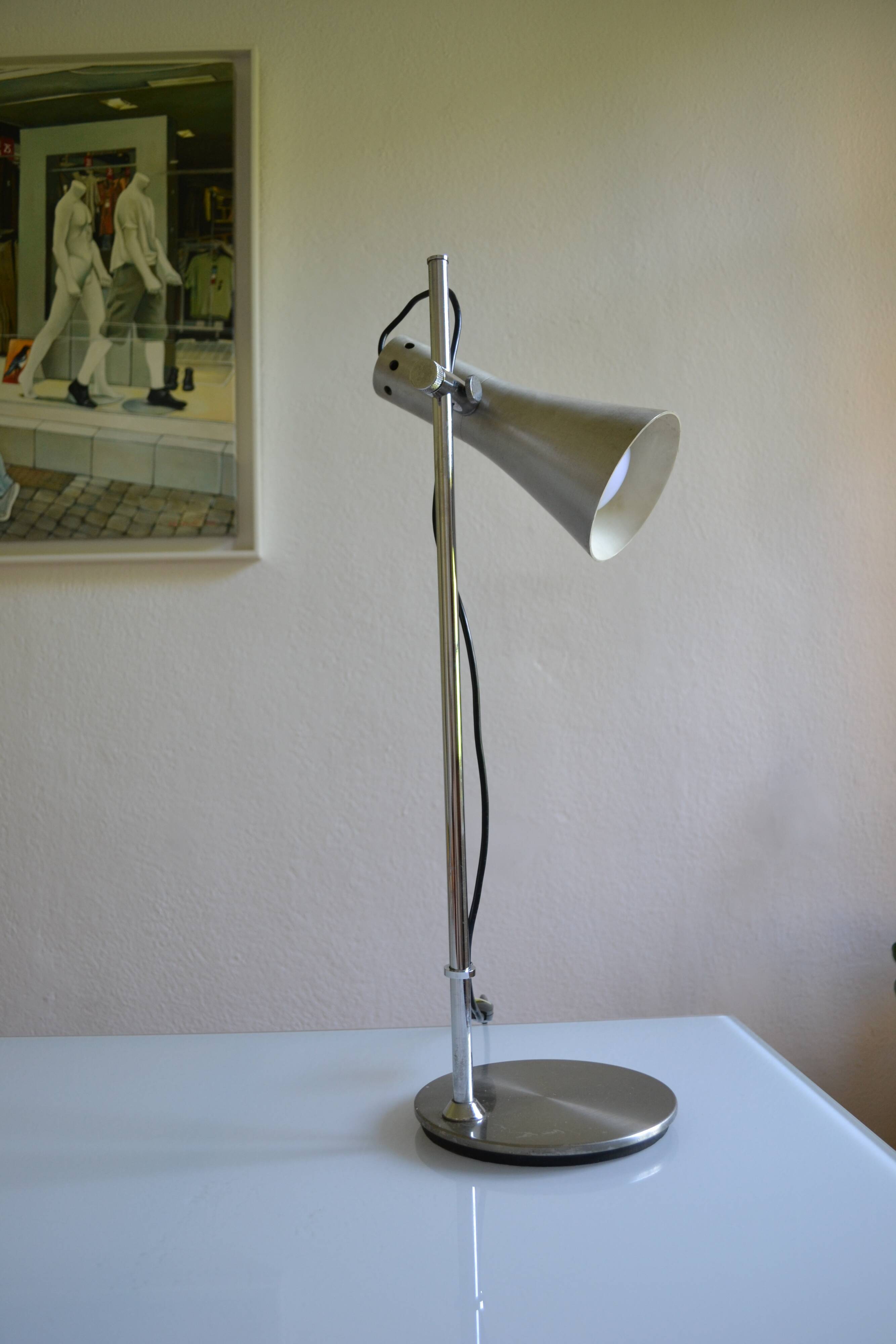 Brushed aluminium and chrome metal desk lamp 70's 1970