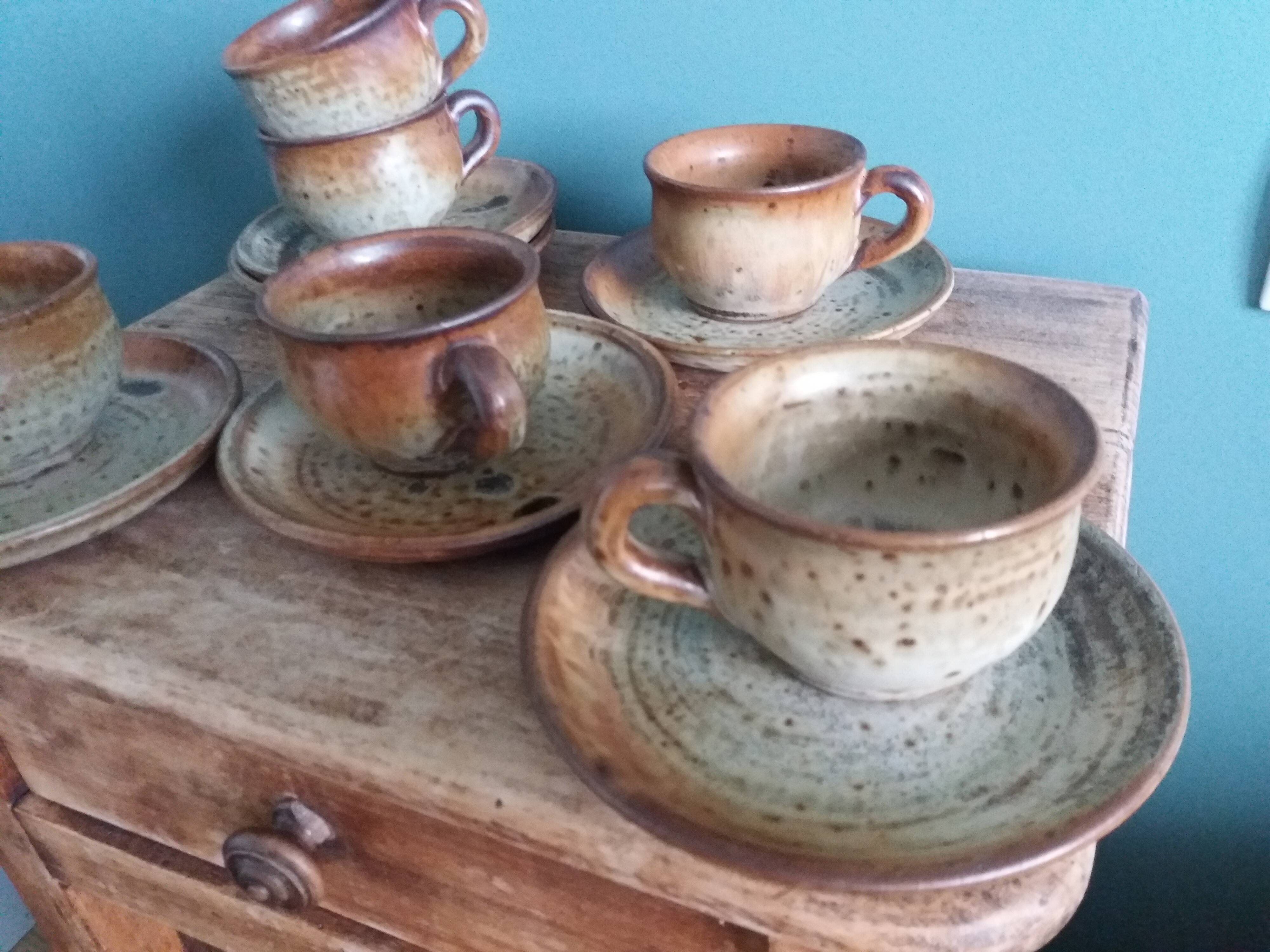Coffee service with cups and saucers in Puisaye stoneware by Jean-Pierre Prud'homme