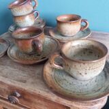 Coffee service with cups and saucers in Puisaye stoneware by Jean-Pierre Prud'homme