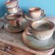 Coffee service with cups and saucers in Puisaye stoneware by Jean-Pierre Prud'homme