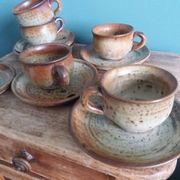 Coffee service with cups and saucers in Puisaye stoneware by Jean-Pierre Prud'homme
