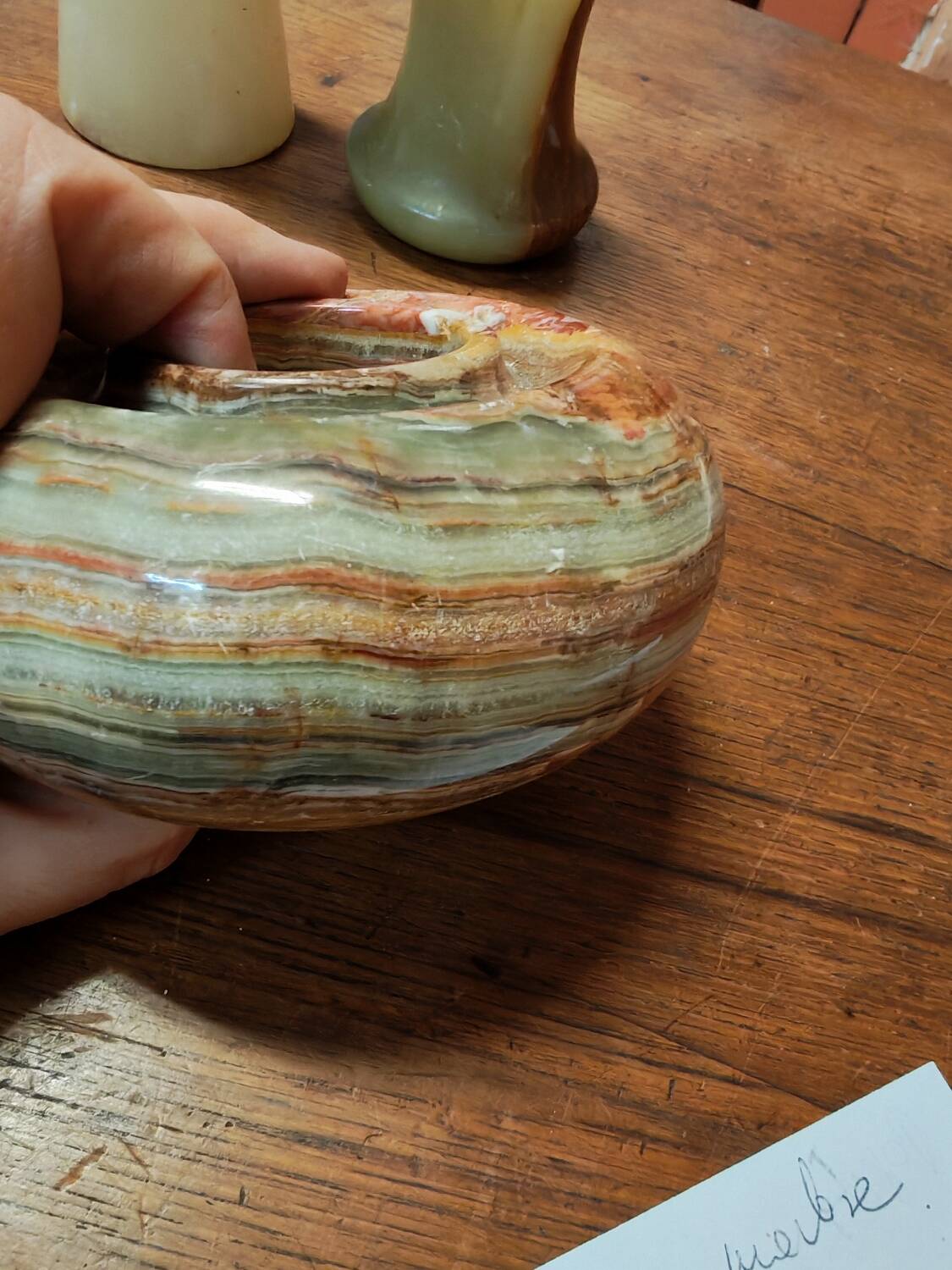 Set of three marble candlesticks