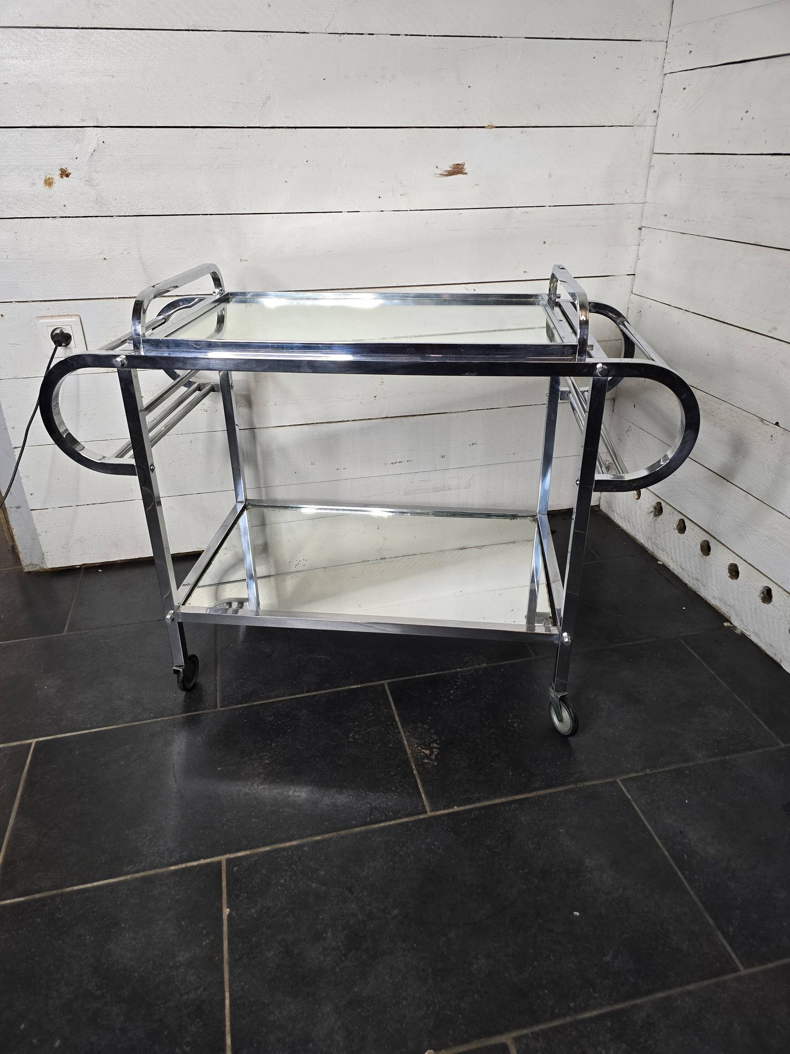 Art Deco trolley on wheels in chromed metal, 1930s