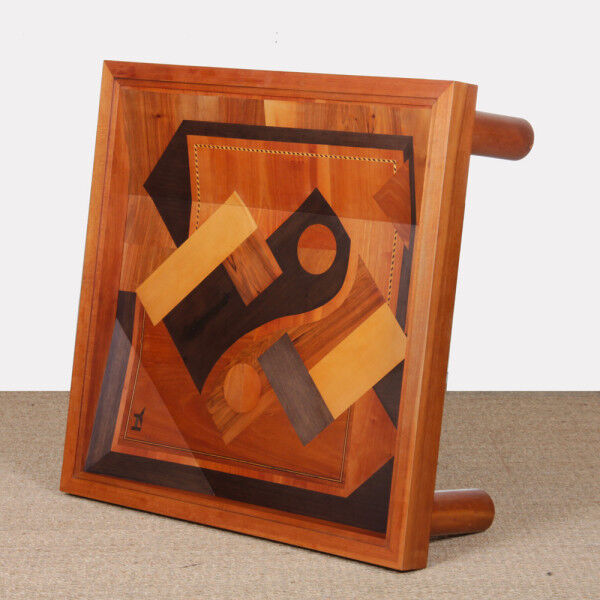 Square coffee table, handcrafted marquetry, 1985