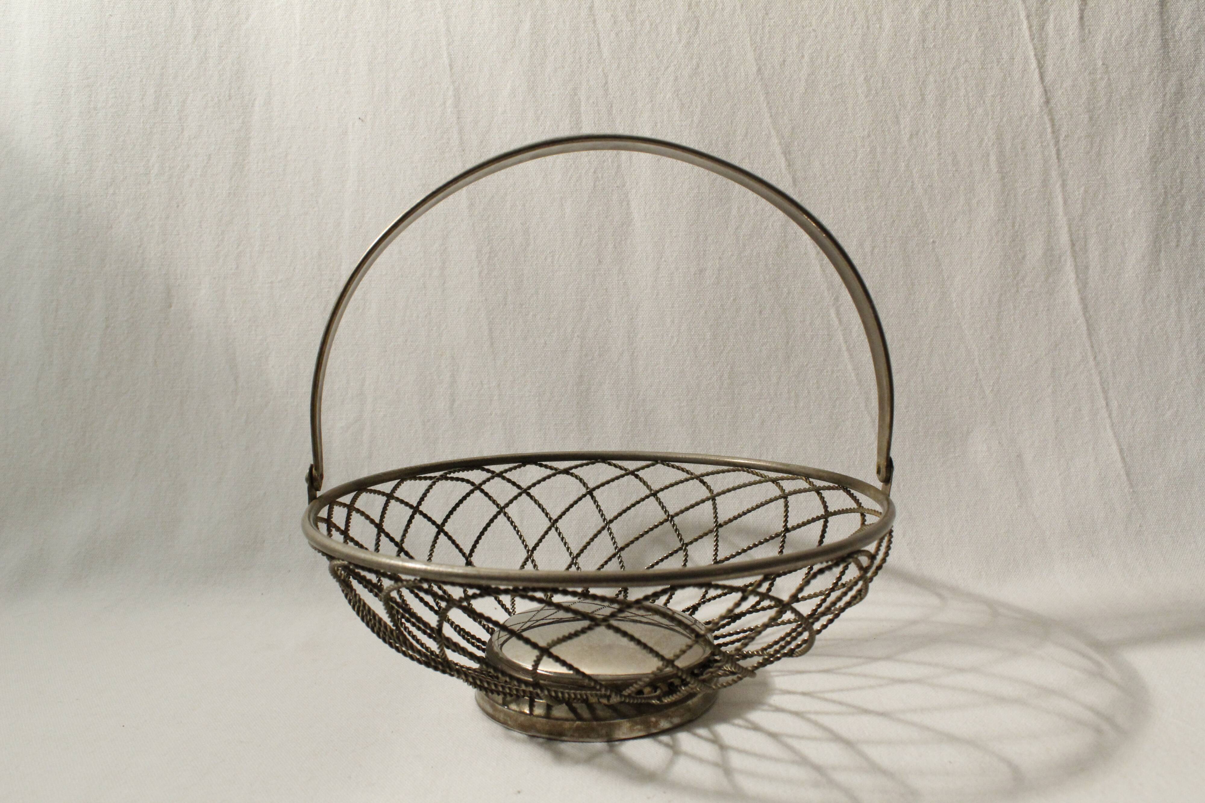 Vintage silver metal fruit basket