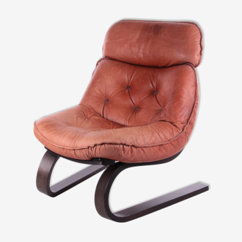 Vintage Brazilian Armchair with Cognac color leather seat cushion, 70s