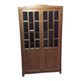 Parisian glass-fronted cabinet, Art Deco vintage bookshelf, solid oak furniture.