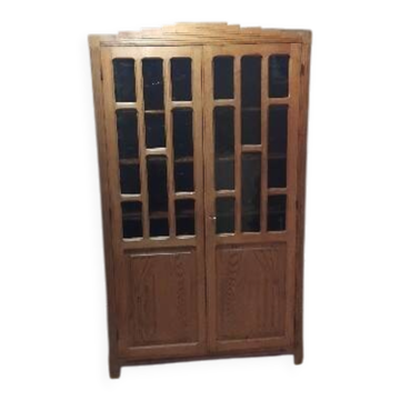 Armoire parisienne vitrée bibliothèque meuble Art Déco vintage chêne massif