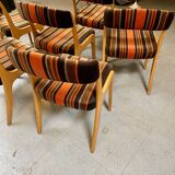 Suite of 6 self velvet striped chairs.