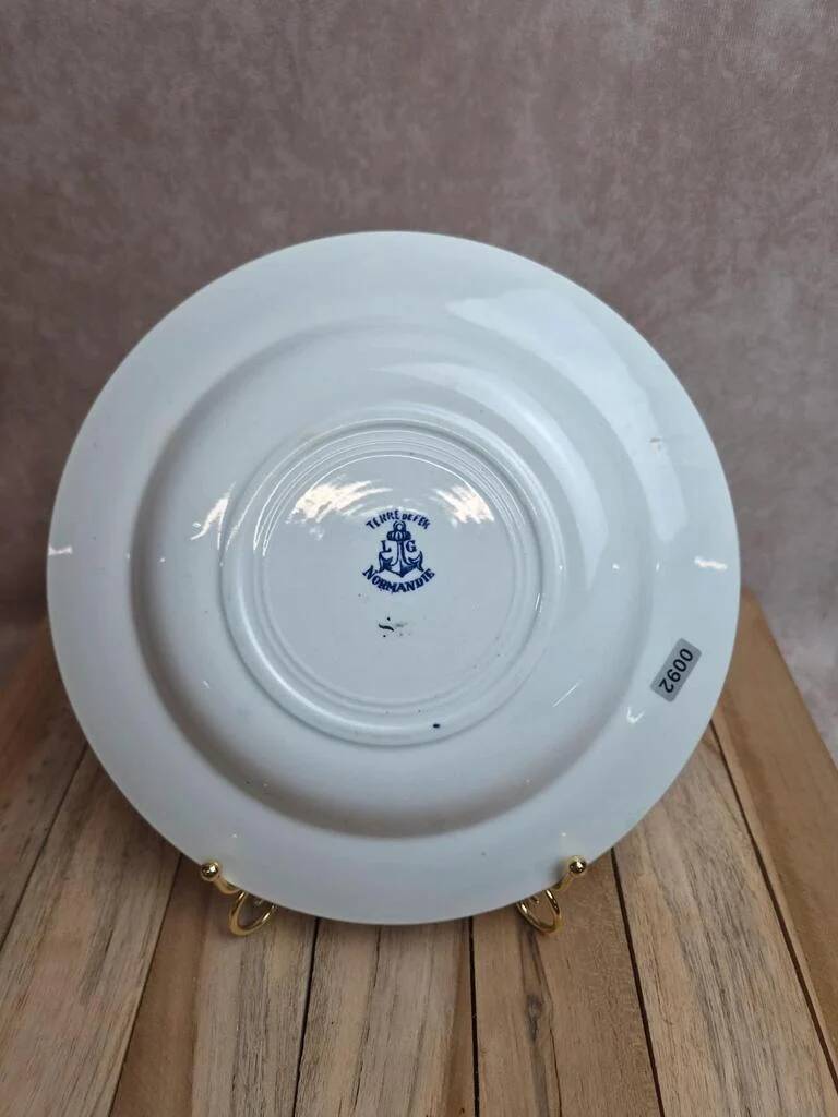 Semi-deep plate Terre de Fer Clairefontaine LG Normandy 19th century blue decoration