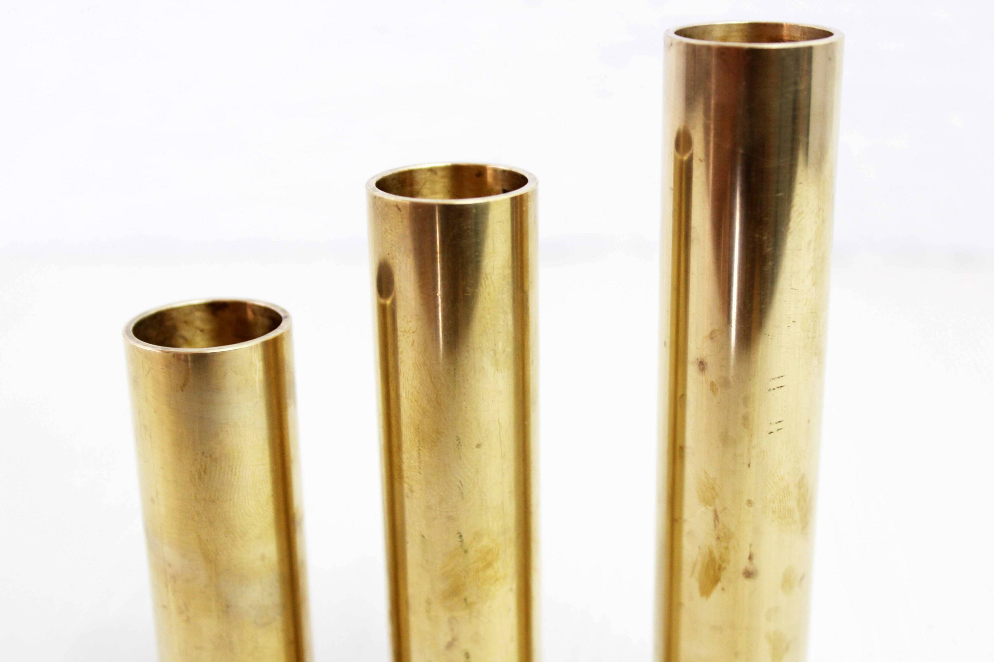 Set of 3 solid brass candle holders