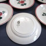 6 assiettes plates décor à la rose bagatelle en faïence de sarreguemines
