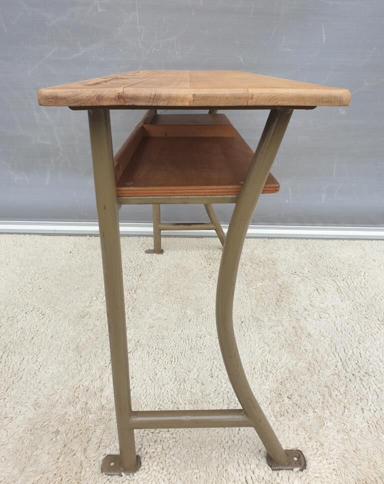 Double desk of schoolboy wood metal vintage curved base