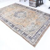 Tapis vintage en laine 270 x 165 cm, beige bleu, tapis turc vintage en laine