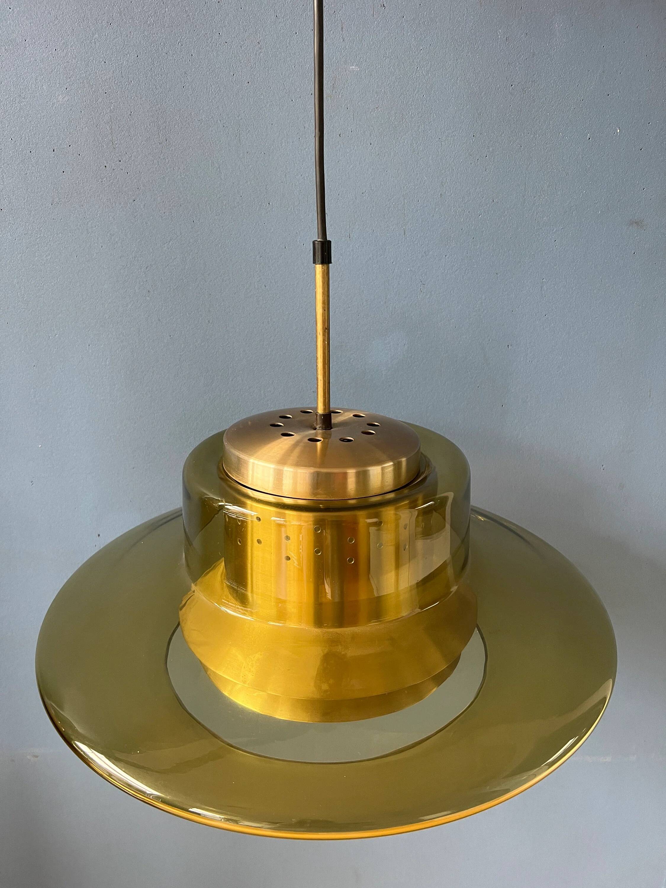 Suspension Space Age Dijkstra en verre fumé jaune, Mid-Century