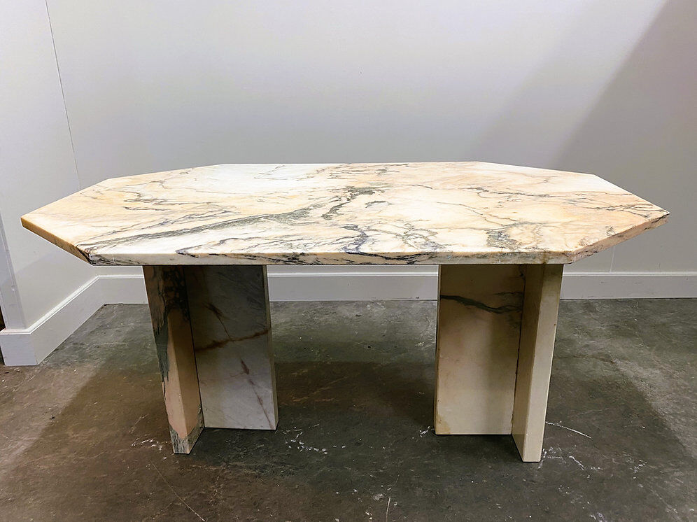 Blush pink octagonal Italian marble dining table 1970s - Italian stone dining table