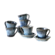 Serving of 6 cups and under cups in stoneware, Manziat, vintage