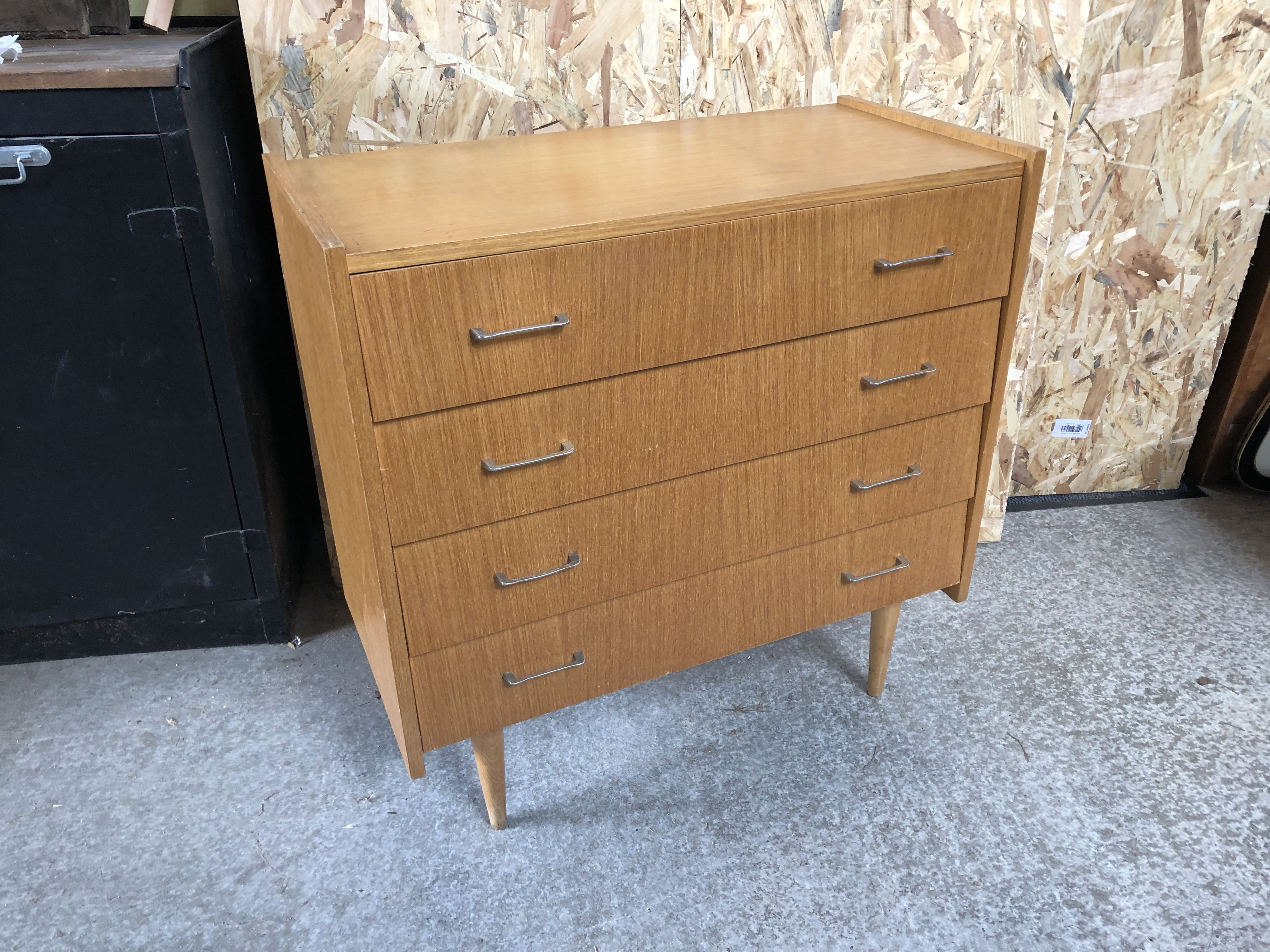 Old chest of drawers 4 drawers light wood compass feet 70s vintage