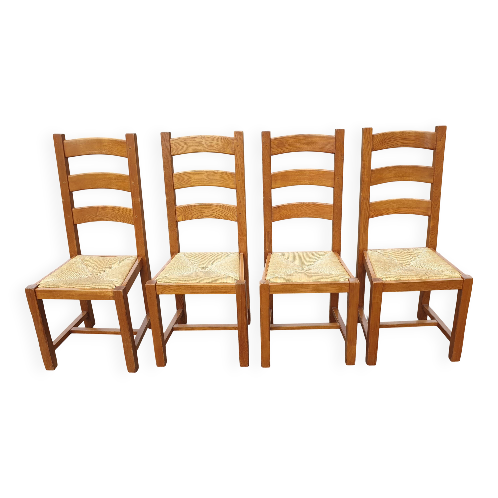4 solid oak straw chairs