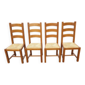 4 solid oak straw chairs