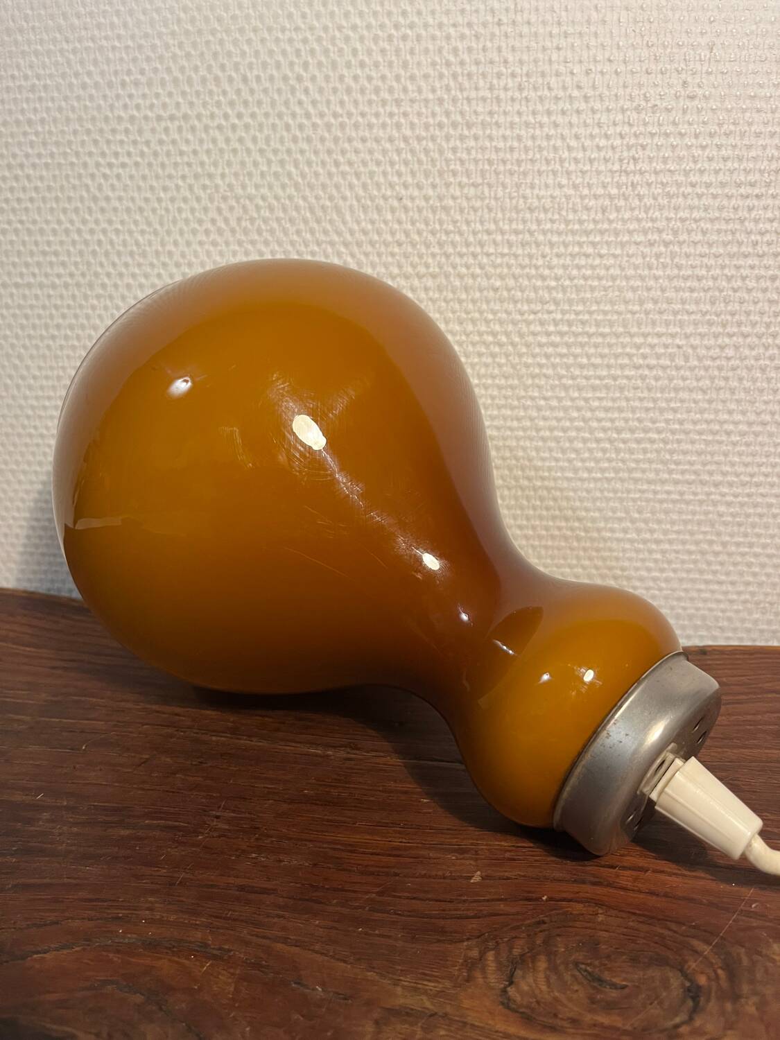 70s pear pendant light brown opaline