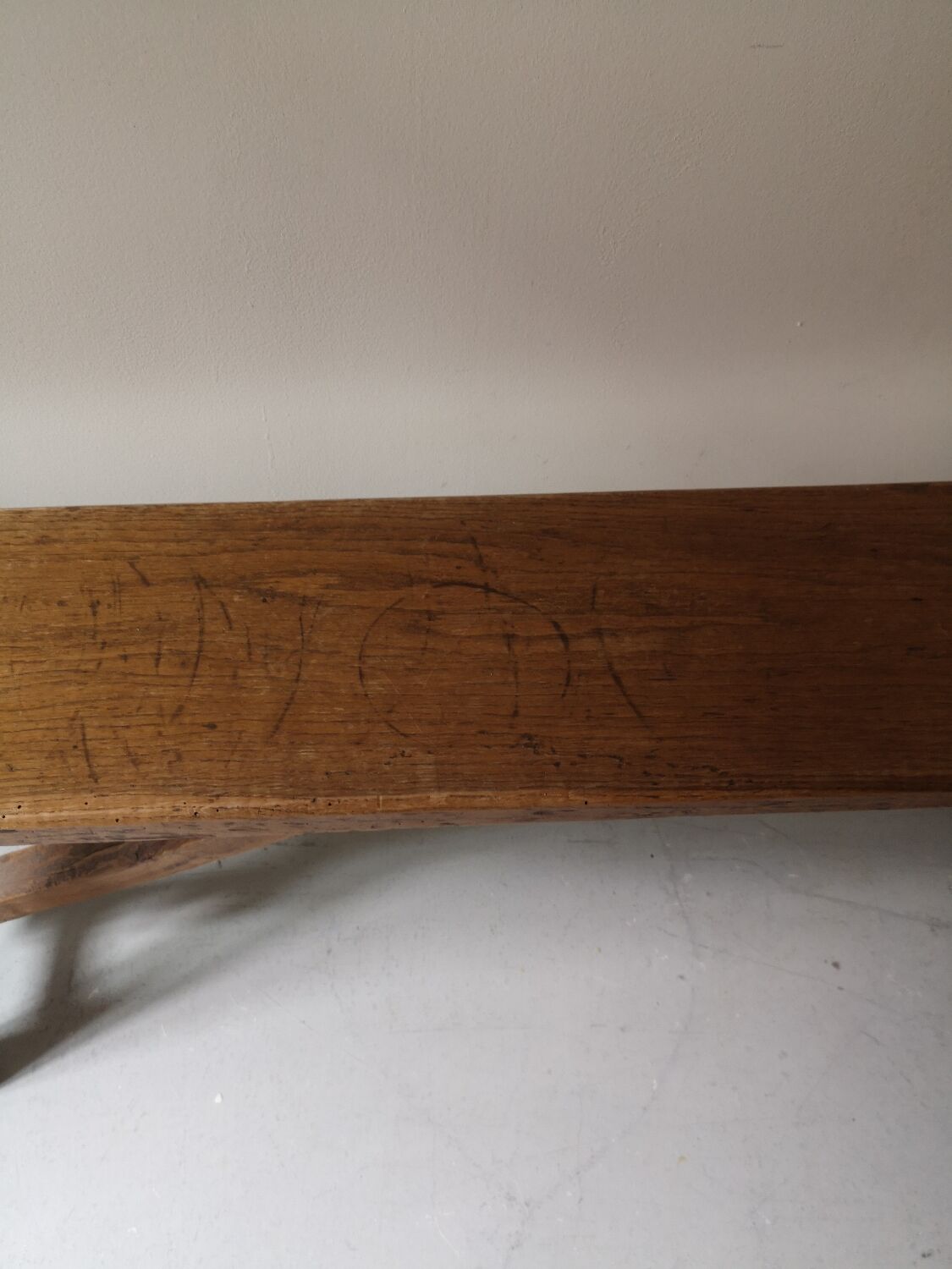 Rustic wooden bench, vintage 1960