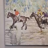 Acrílico sobre lienzo “Carrera de caballos”, León Lafourcade, ff. s. XIX