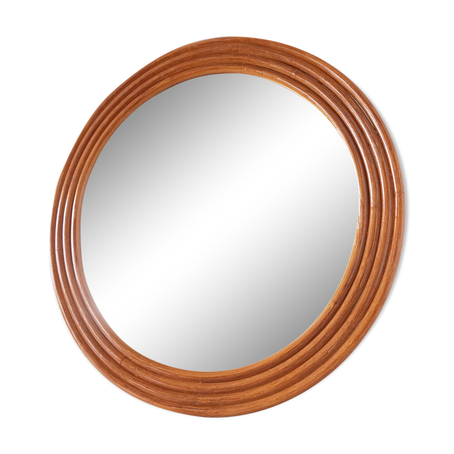 Round mirror in vintage rattan bamboo
