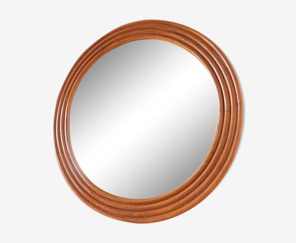 Miroir rond en bambou rotin vintage