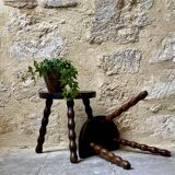 Turned wooden tripod stool x2