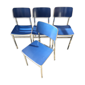 Lot de 4 chaises en formica bleu années 70 vintage